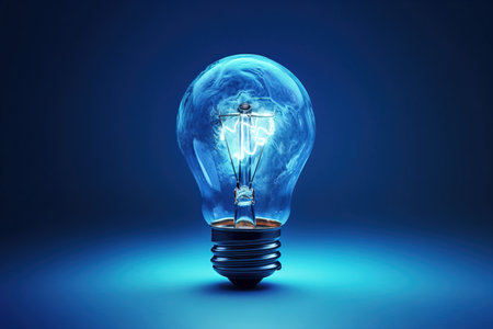 Light bulb on blue backgroundの素材