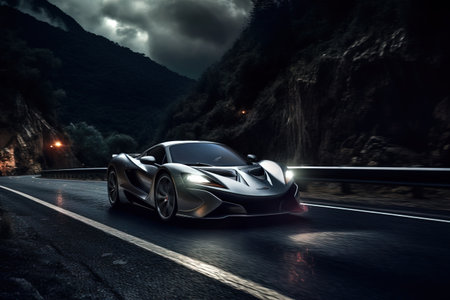 Typical high speed neon futuristic sports car.の素材