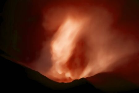Volcano erupting column of fire (illustration)