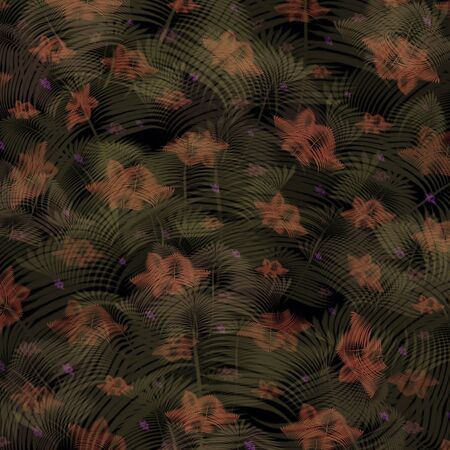 Pattern of elegant orange palm leaves on blackの写真素材