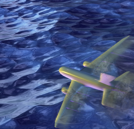 Airliner crashing in the sea (3D Rendering)