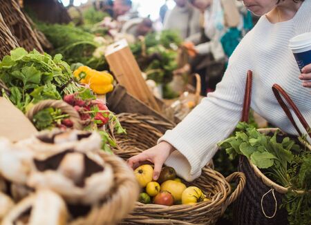 woman shopping at green marketのeditorial素材