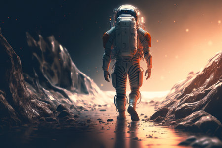 a confident astronaut walking. character, spacesuit, and missionの素材