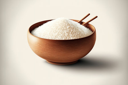 a bowl of rice on a white backgroundの素材