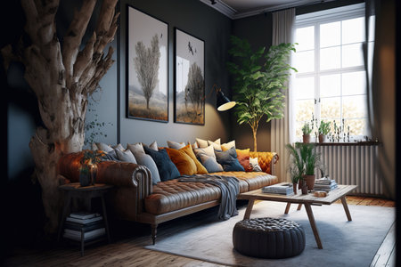 A comfortable living room with trendy furnitureの素材
