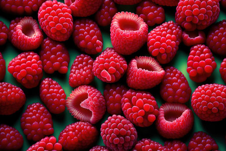 A closeup image of a background of fresh raspberriesの素材