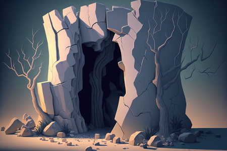 A dark fracture in a white stone wall was caused by devastationの素材