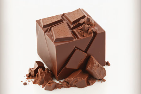 a chunk of chocolate, isolated on a white backdropの素材