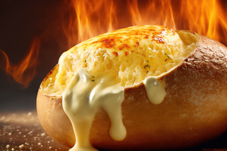 a close up of steaming hot buttered jacket potatoesの素材