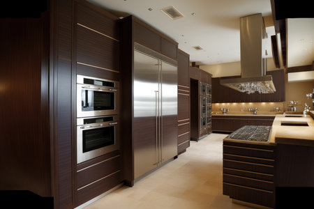 A horizontal perspective of contemporary furnishings in a lavish kitchenの素材