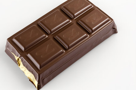 a chocolate bar close up, isolated on a white backgroundの素材