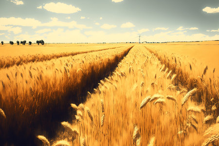 a field of golden wheat on a scorching July dayの素材