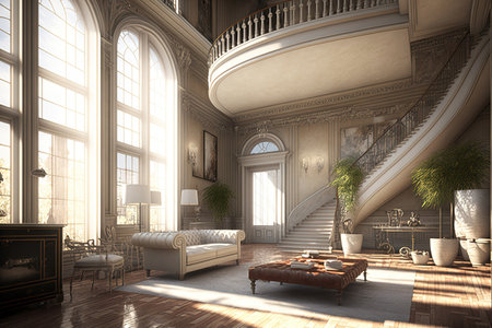 a comfortable and roomy unoccupied space in a mansionの素材