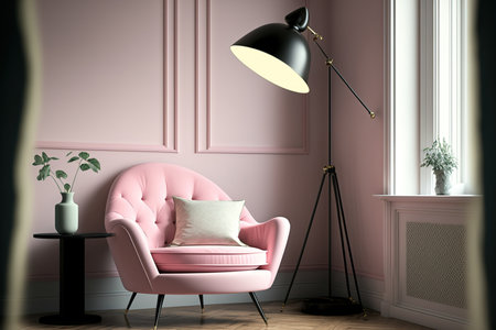 a contemporary room with a floor lamp and a light pink armchairの素材