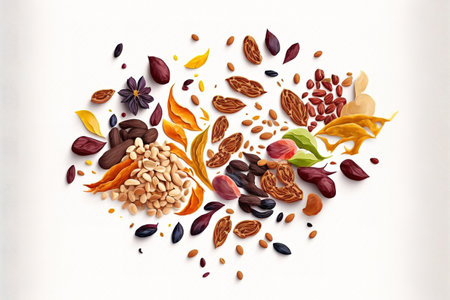 a collection of several dry fruits on a white background. Banner formatの素材