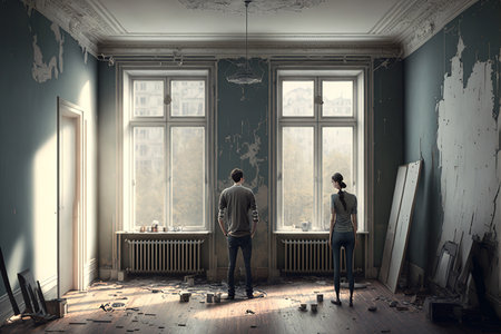 a couple in their vacant new flatの素材