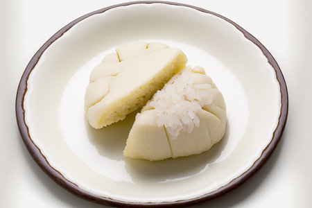 a dish of basic rice cake, isolated on a white backgroundの素材