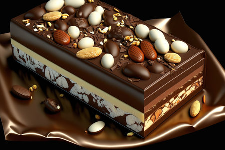 a chocolate bar filled with nougat and peanutsの素材