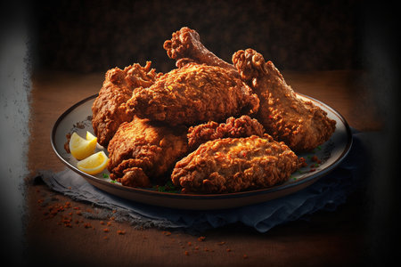 a dish of crispy fried chicken. Delicious handmade fried chicken that is crunchy. Ready to Eat Crunchy Fried Chickenの素材