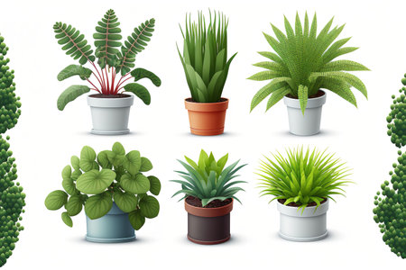 a collection of realistic potted plant icon illustrations for the home. On a white background, aloneの素材