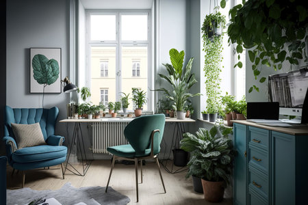 a contemporary, multipurpose apartment with plantsの素材