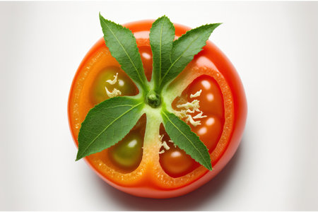 a cutout of a fresh cherry tomato isolated on a white backgroundの素材