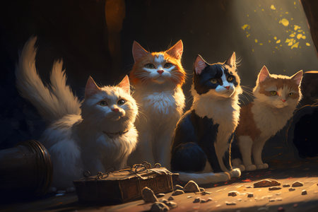 a group of adorable cats in relationshipsの素材