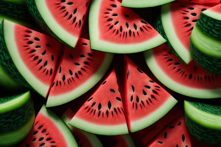 a lot of watermelon slices that have been cut. Background or textureの素材