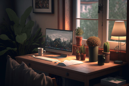 a cozy workspace in a modern settingの素材