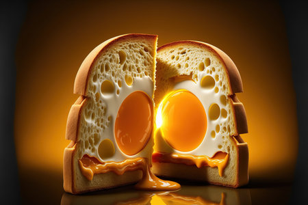a hole in the egg. Egg and cheese toast on a platter or an egg and cheese grilled sandwichの素材