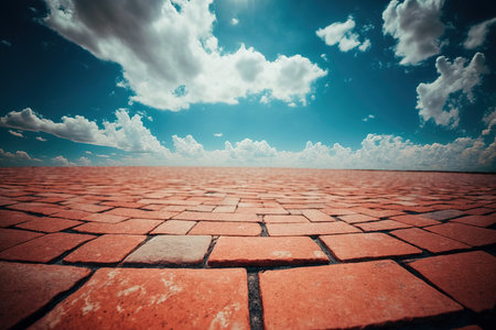 a floor made of red bricks and the skyの素材