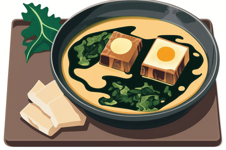 A traditional dish from Okinawa Prefecture is miso soup with island tofu and sea lettuceの素材