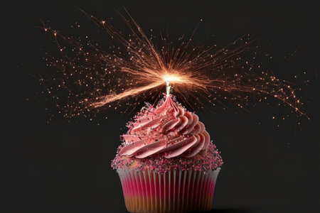 A sparkler adorned pink cupcakeの素材
