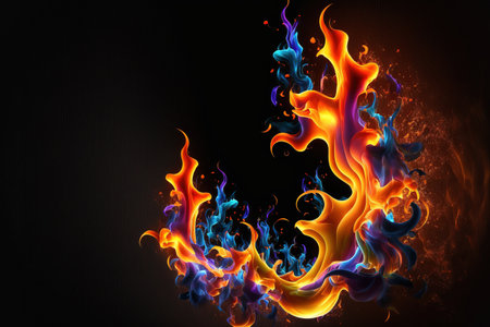 Abstract flames and fire background with copyspace. On a background of black, isolatedの素材