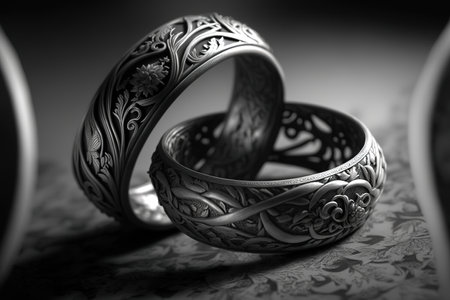a pair of black and white wedding bandsの素材