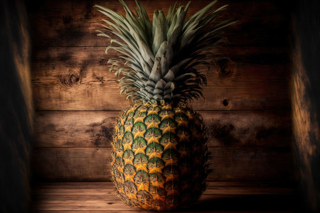 a picture of a fresh pineapple on woodの素材