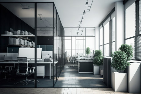 a picture of a modern office or working spaceの素材