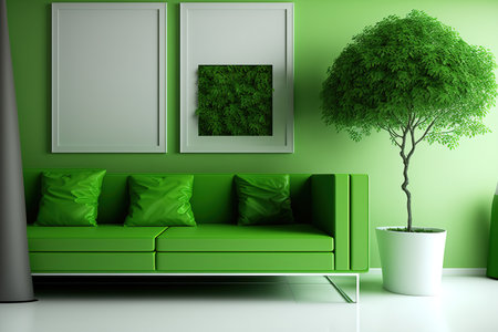 a three niche minimalist green living roomの素材