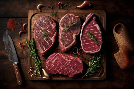 a selection of excellent fresh beef steaksの素材