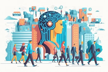 Artificial intelligence idea, behavior recognition technology, machine learning analytics. In a smart city with image processing and a camera, software analytics and people recognition are usedの素材