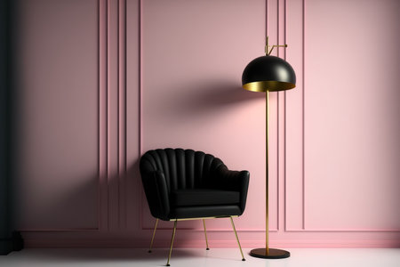 Art Deco inspired room is empty but has a chair and a floor lampの素材