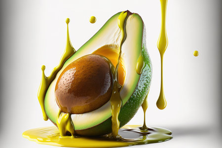 Avocado fruit with oil oozing from it, isolated on white. route clippingの素材