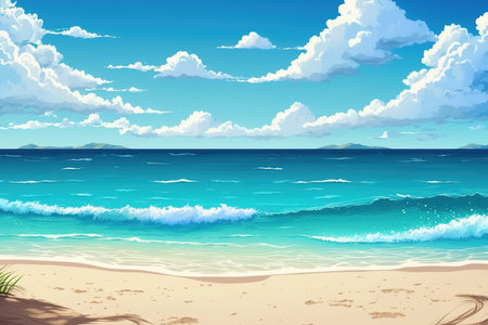 Background beach with sea sand Phuket Island in Thailand has a sunny summer beach. Beautiful scene of a sunny day with a blue sky and clouds. Vacant holiday sea where the horizon is clearly visibleの素材