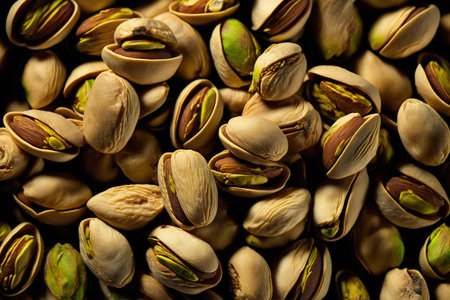 Background of a pile of salted, roasted pistachiosの素材