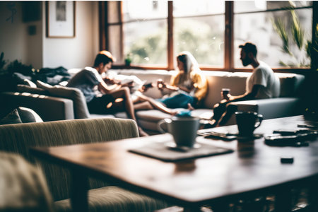 Background image of people sitting in a living roomの素材