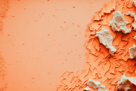 Background of textured coral stucco wall. Gorgeous Artistic Grunge Abstract Texture. Backdrop in pastel styled orange about designの素材