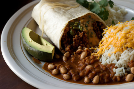 Beans and cheese in a picadillo burrito. authentic Mexican cuisineの素材