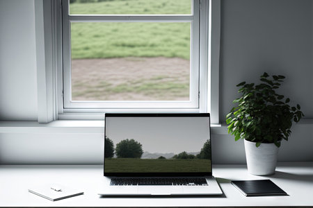 Blank Laptop Screen Interior of a House, Living Roomの素材