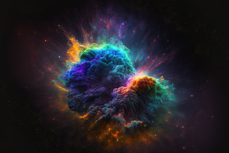 Black background with multicolored fractal nebula dustの素材