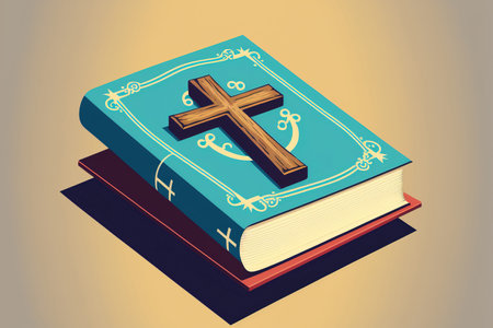 Bible studies, religious literature, and a book with a crossの素材